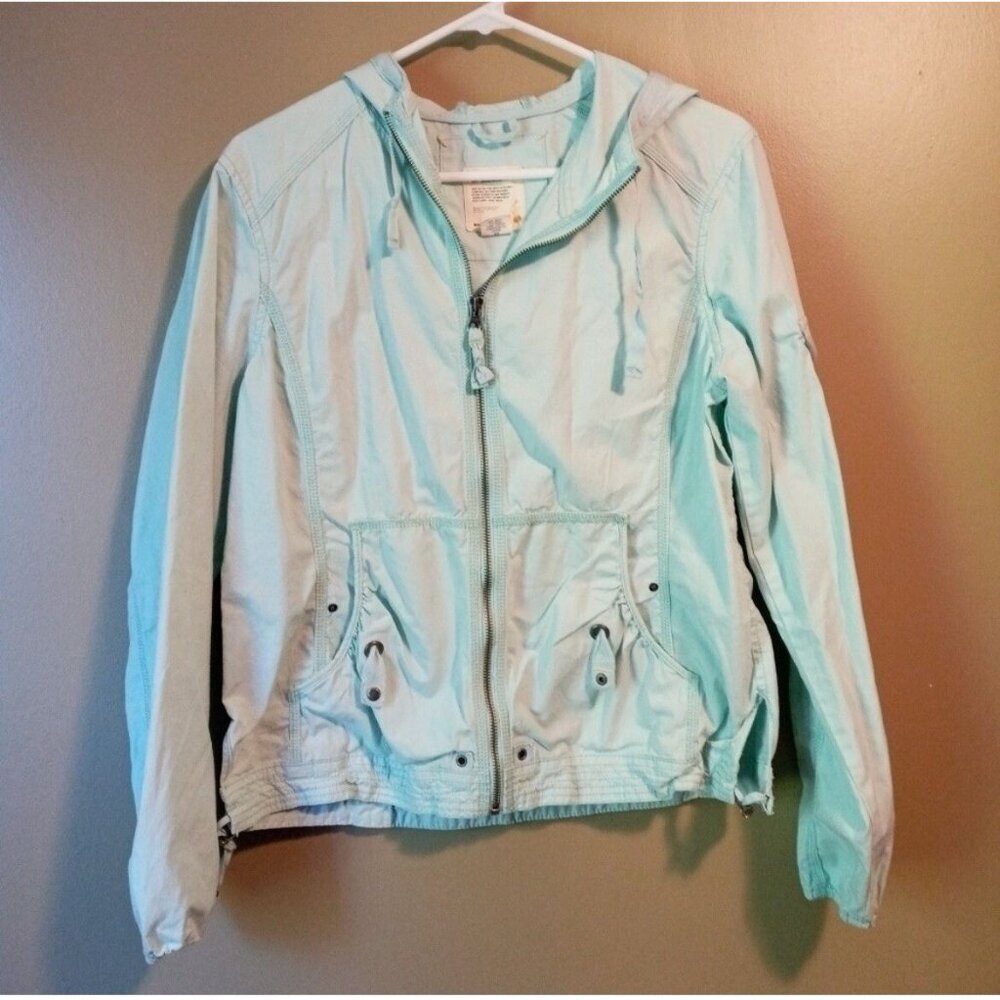 Eddie Bauer Cotton Mint Blue Zip-Up Hooded Cargo Jacket Size M Men's Coat